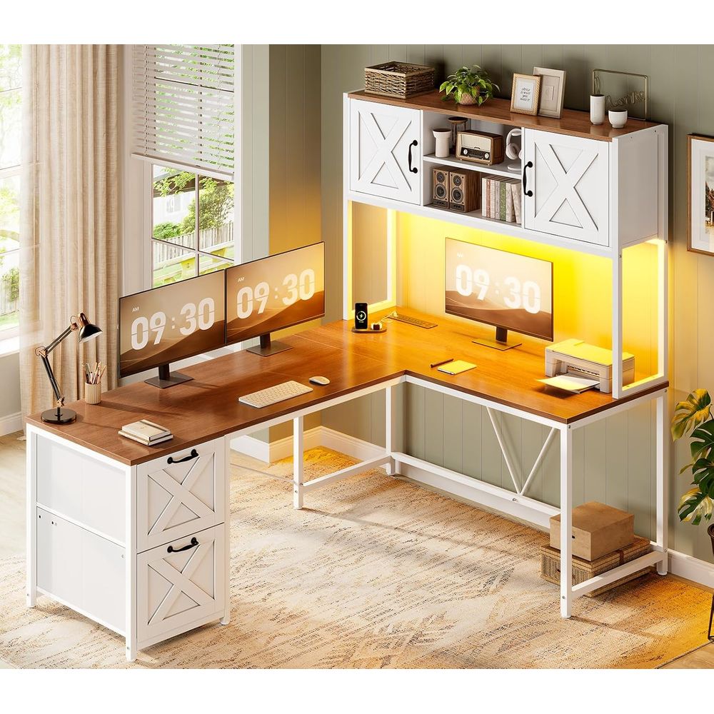 مكتب على شكل حرف L مع وحدة تخز - مراجعة Home Office With Two Desks وسعره
