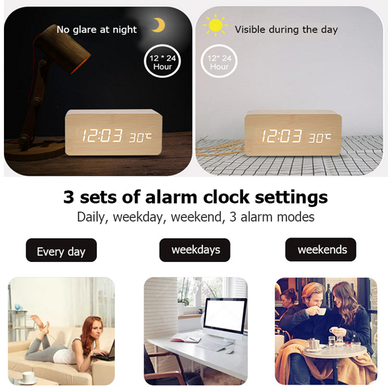 ساعة منبه رقمية خشبية، ساعة من - مراجعة Led Desk Clock وسعره