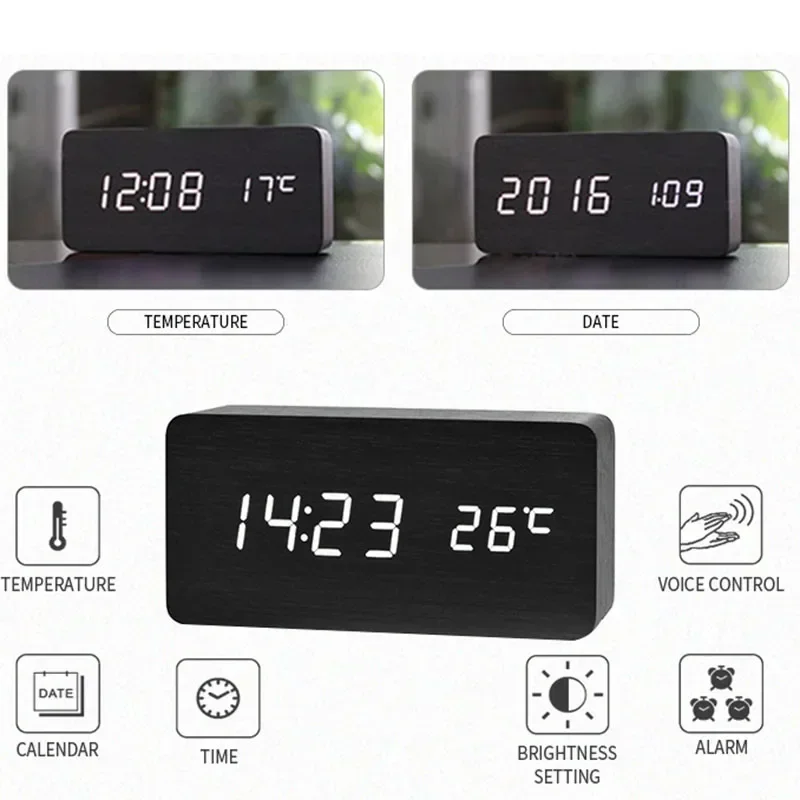 ساعة منبه رقمية خشبية LED مع د - مراجعة Led Desk Clock وسعره